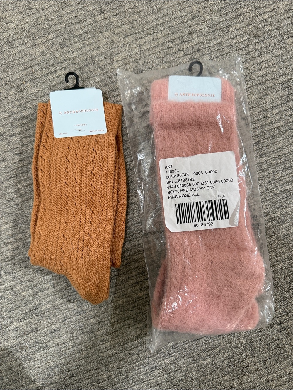 Anthropologie long socks -2 pair pink and tan colored.